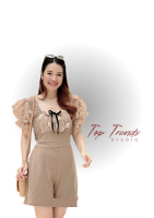 JS04 TOP TREND จั้มสูทขาสั้น บาร์บี้ ปอม ปอม ชุดผู้หญิง ชุดทำบุญ ชุดออกงาน ครบในชุดเดี่ยว