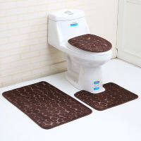 3D Stone Pattern Absorbent Carpet 2 Or 3-piece Toilet Floor Mat Flannel Antiskid Washroom Bath Mat Toilet Seat Lid Cover