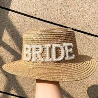 Straw Hat Flat Top Bride Hat Hat Summer Accessory Beach Hat for Bachelorette Parties Bride Tribe amp; Weddings