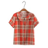 【มีไซส์ใหญ่】Plus Size Womens XL-4XL Short Sleeve Plaid Summer Shirts Ladies Elegant Female Tops False Button A-line Tops