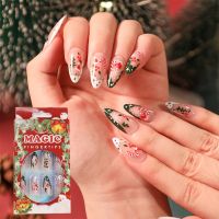 24Pcs/Set False Nail With Glue Press On Short Fake Nails Tips Detachable Christmas Snowflake Acrylic Nail Tips Decor Accessories