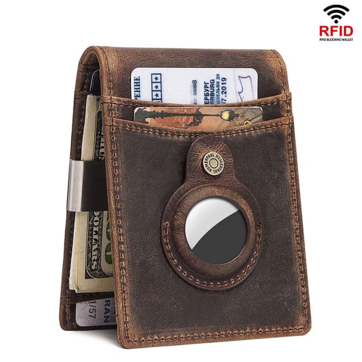 New AirTag Wallet Retro Leather for AirTag Wallet Card Protective Case Anti Scratch Leather Men
