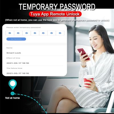 Tuya ประตูล็อคอัจฉริยะอิเล็กทรอนิกส์ Wi-Fi พร้อมลายนิ้วมือไบโอเมตริกซ์/ สมาร์ทการ์ด/รหัสผ่าน/ปลดล็อคกุญแจ/USB ชาร์จฉุกเฉิน