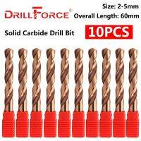 Drillforce 10PCS 2mm-5mmx60mm OAL HRC55 ชุดดอกสว่านคาร์ไบด์แบบแข็ง ดอกสว่านเกลียวขลุ่ยเกลียวสําหรับเครื่องมือสแตนเลสโลหะผสมแข็ง