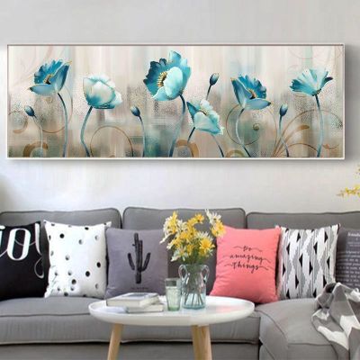 ดอกไม้สีฟ้านามธรรมผ้าใบภาพวาดดอกไม้ Quadro โปสเตอร์พิมพ์ Cuadros ภาพผนังสำหรับห้องนั่งเล่นตกแต่งบ้าน