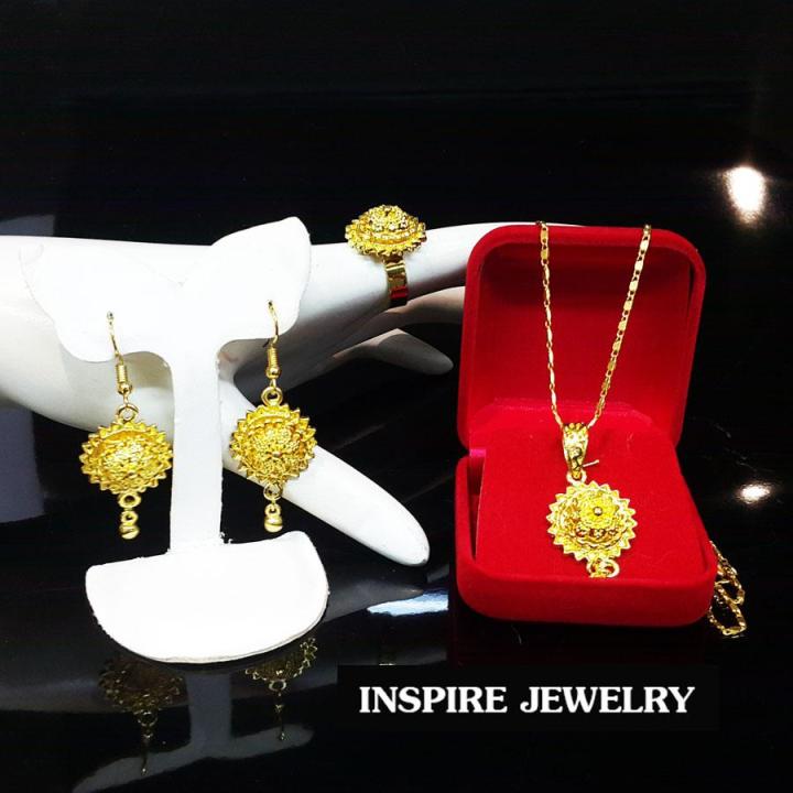 inspire-jewelry-ชุดเซ็ท-สร้อยคอพร้อมจี้-แหวน-และต่างหูสีทองตามแบบ