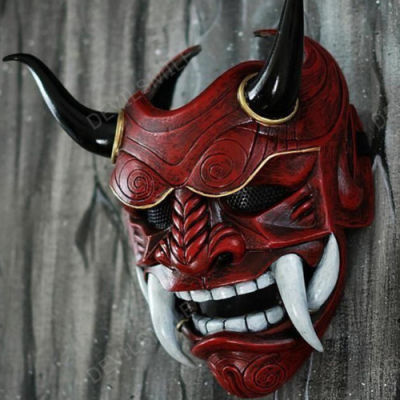 Halloween Masquerade Red Prajna Mask Cospiay Noh Japanese Latex Full Face Grimace Fangs Funny Scary Ghost God Wizard Masks