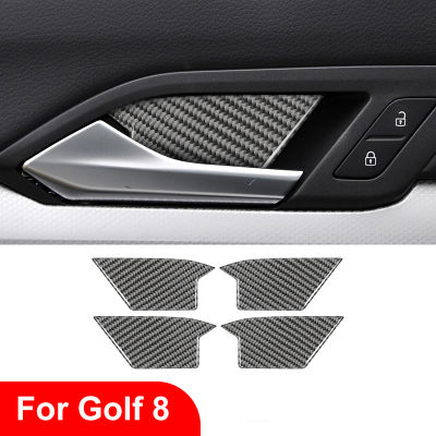 4Pcs Inner Door Handle Bowl Decoration Carbon Fiber Sticker For Volkswagen VW Golf 8 MK8 GTI R 2019- Car Interior Accessories