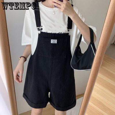 WTEMPO Solid Color Denim Suspender Shorts Women Summer Clothes Korean Version of Loose Sweet Students All-match Five-point Pants