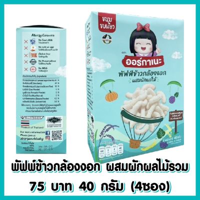 Organeh พัฟข้าวกล้องงอก ผสมผักผลไม้ ตราออร์กาเนะ Germinated Sangyod Brown Rice Puffs with Fruits and Veggies (10g x 4Sachets) (40g)