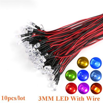 10PCS 3mm F3 LED 20cm Pre-wired White Red Green Blue Yellow UV RGB Diode Lamp Decoration Light Emitting Diodes DIY Pre-solderedElectrical Circuitry Pa