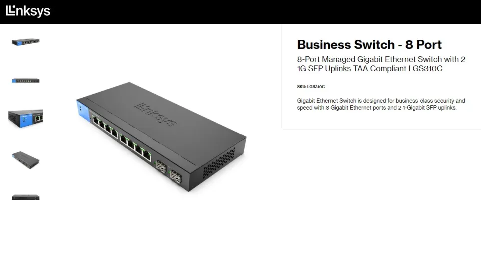 8-Port Managed Gigabit Ethernet Switch with 2 1G SFP Uplinks TAA Compliant  LGS310C