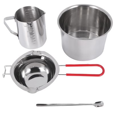 4 Set Stainless Steel Double Boiler Long Handle Wax Melting Pot, Pitcher &amp; Mixing Spoon Candle Soap Making, DIY Scented Candle Hand Craft Tools