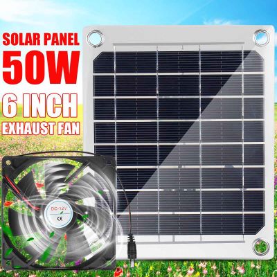 50W Solar Exhaust Fan Air Extractor 6 Inch 12V Mini Ventilator Solar Panel Powered Fan for Dog Chicken House Greenhouse RV