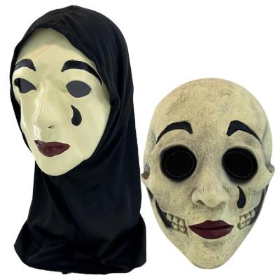 Haunting Face Cover Creepy Ghosty Latex Face Masque Movie Cosplay Facial Covering Halloween Costume Props for Role Play Themed Parties Carnival Masquerade fine