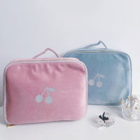 【cw】Cherry Velvet Cute Childrens Handbag Portable Travel Bag Wash Bag Multifunctional Toy Bag Cosmetic Bag Storage Handbags !