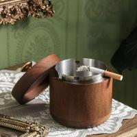 hot！【DT】■  Wood Ashtray with Cover Value for Windproof Fly Ash