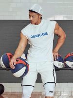 original OMG Letters Sweat-absorbing Stretch Cotton Loose Sleeveless Sports Vest Mens Fitness Training Vest Mens Running Vest