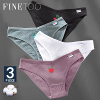 FINETOO 3ชิ้น/เซ็ตกางเกงผ้าฝ้ายผู้หญิง M-2XL ผลไม้เย็บปักถักร้อยชุดชั้นในขนาด Low-Rise กางเกงสุภาพสตรีกางเกงหญิงกางเกง