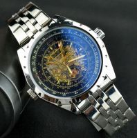 ZZOOI JARAGAR Golden Skeleton Watches Men Luxury Brand Silver Stainless Steel Auto Self-wind Mechanical Watch Sport Relogio Masculino