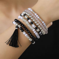 Girls Bracelet Set Womens Bracelet Set Rice Beads Bracelets Tassel Jewelry Handmade Elastic Bracelets