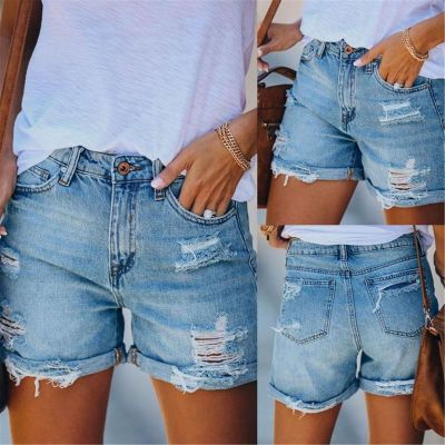 Denim Shorts Women High Waisted Pocket Jeans Denim Pants Female Hole Bottom Sexy Shorts Jean Shorts For Womens Plus Size