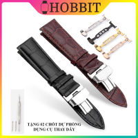 สายหนังแท้ Double Press Automatic Butterfly Buckle Slub Pattern Leather Men S And Women S Watch Bracelet