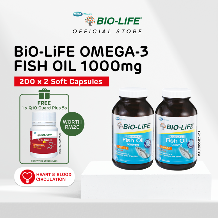 BiO-LiFE OMEGA-3 FISH OIL 1000MG 200SX2 Free Q10 Guard Plus 5S (Expiry ...