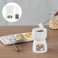 1 Set Ceramic Chocolate Fondue Mug with 2 Forks &amp;1 Candle Set Ice Cream Bowl Chocolate Butter Cheese Warmer Pot Home Hot Pot Cup