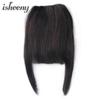 Isheeny 8 "Nautral Black 2คลิปเส้นผมมนุษย์หน้าม้าชิ้นส่วนผมแบบตรงกับสองด้าน20G ผมคลิปต่อขยาย