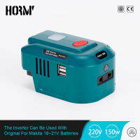 HORMY สำหรับ Makita 18V 150W แหล่งจ่ายไฟอินเวอร์ทเตอร์แบตเตอรี่ลิเธียมคู่ USB พร้อมเต้าเสียบไฟฟ้ากระแสสลับไฟ LED 220V (ไม่มีแบตเตอรี่)