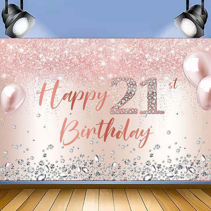 Happy 21st Birthday Banner Backdrop 21 Years Old Rose Gold Background ...