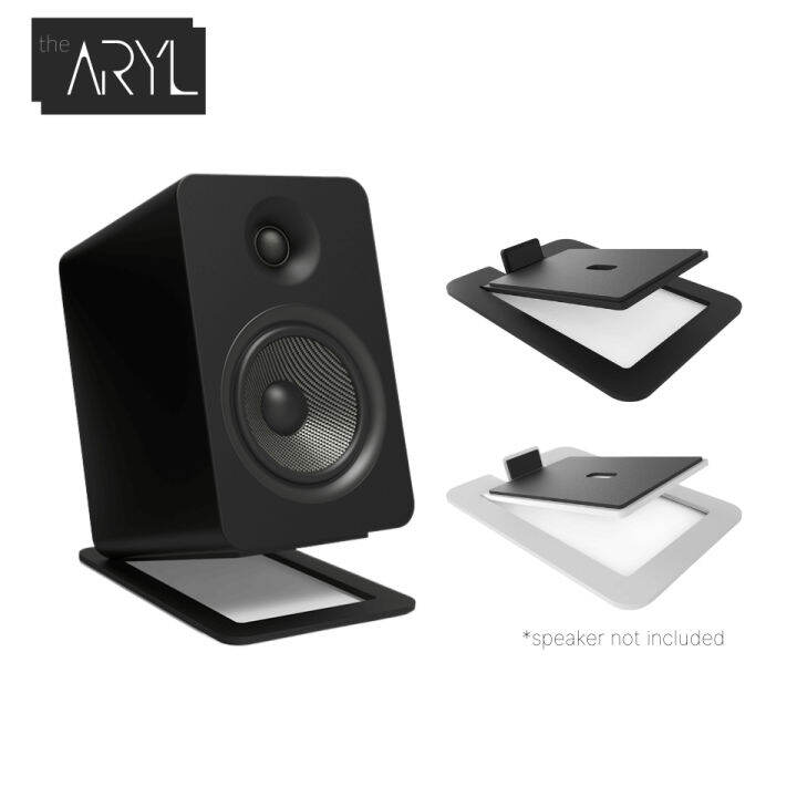 the ArylTM Tilted Desktop Speaker Stands for Large Bookshelf Speakers