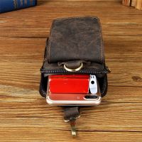 Men Casual Phone Holder Small Waist Fanny Pack Male Cowhide Fashion Hook Bum Bag for 5.5" Phon Case Waist Belt Pack