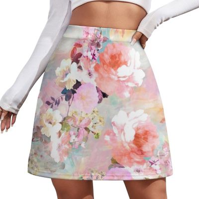 【CC】❆﹊  Pink Watercolor Floral Pattern Skirt summer clothes Female