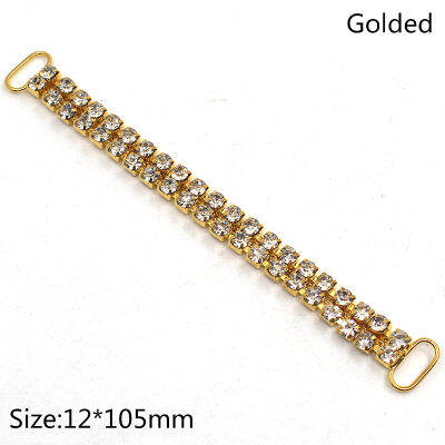 NEW 2pc 2 Rows 12*105mm Golded Charm Chain Bikini ConnectorsBuckle Reinforcement Of Flat Chains Metal Crystal Rhinestone