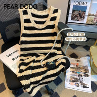 ชุดเดรสแขนกุดถักสำหรับผู้หญิง PEAR DODO แบบเกาหลีเสื้อกล้ามพรีเมียม