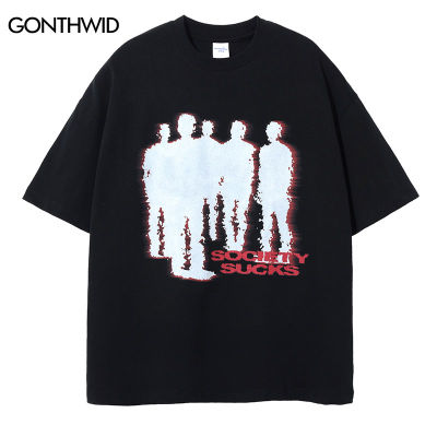 Hip Hop ผู้ชาย Tshirt Harajuku Shadow พิมพ์ Punk Gothic Streetwear เสื้อยืดฤดูร้อนแฟชั่นลำลองขาสั้นเสื้อ Tee