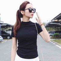 winners Women Half High Collar Solid Color Short Sleeve Basic T-Shirt Top