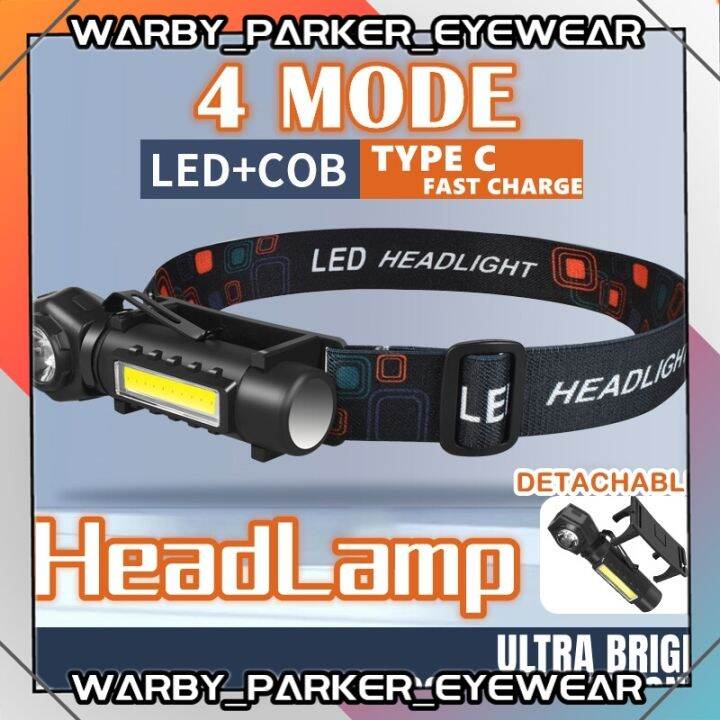 Dual Light Source TYPE-C Detachable Headlight LED+COB Portable 4 Mode ...