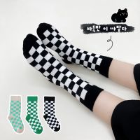 3 Pairs Spring Autumn Child Socks Black White Checkerboard Plaid Kids Tube Socks Breathable Cotton for Boys Girls Sports Socks