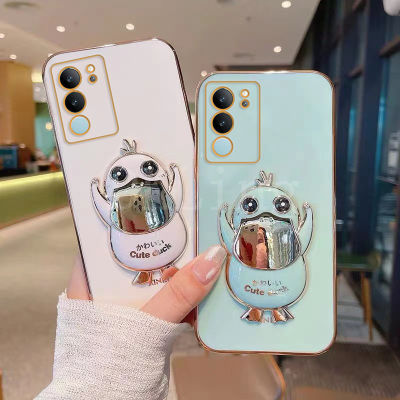 เคสที่วางโทรศัพท์รูปเป็ดน่ารักลายการ์ตูนสำหรับ VIVO V29 5G V27 Pro Y36 Y78 Y27 4G 5G เคสโทรศัพท์ซิลิโคนนิ่มฝาครอบป้องกันเลนส์ V29 Vivo