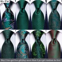 Hi-Tie Teal Green Solid Paisley Silk Wedding Tie For Men Fashion Design Quality Hanky Cufflink Men Gift Necktie Set Dropshipping