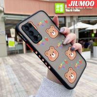 เคส JIUMOO สำหรับ OPPO Reno 5 Reno 5 Pro Reno 5K 5G Find X3 Lite เคสแฟชั่นลายหมีสุขสันต์วันหมีมีน้ำค้างแข็งโปร่งใสเคสขอบสี่เหลี่ยมด้านข้างแบบแข็งปลอกซิลิโคนกล้องกันกระแทกเคสนิ่ม