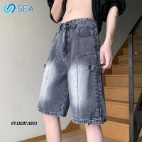 ST กางเกงขาบานแบบหลวมลำลองสำหรับผู้ชายขายดี Celana Pendek Denim ซักแบรนด์ไฮสตรีทยอดนิยม Celana Pendek Denim สำหรับญี่ปุ่นและเกาหลี