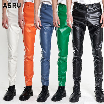 ASRV กางเกงขายาว ชาย กางเกงสแล็คชาย กางเกงสแล็คผู้ชาย กางเกงผู้ชาย กางเกงขายาวผู้ชาย กางเกงหนังบางยืดหยุ่นของผู้ชายบาร์สุดฮิตเพรียวบางกางเกงหนังกางเกงหนังระบายอากาศได้สีดำและสีขาวสีน้ำเงินสีส้มสีเขียว