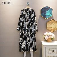 XITAO Dress Fashion Casual Long Sleeve Women Print Dress