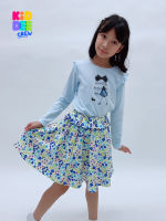 KiddeeCrew กระโปรงเด็กสั้นครีมดอกไม้ม่วงเขียว Green and cream floral short skirt  เหมาะสำหรับอายุ 2-10 ปี