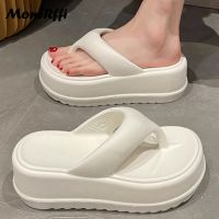 【CC】✓  Wedges Slippers Fashion 7cm Thick Platform Flip Flops Beach Slides Flat Sandals Clip Toe