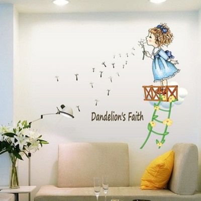【Cw】Blow Dandelion Girl Children Room Of Household Adornment Wall Stickers On The Wall Living Room Children S Room ！